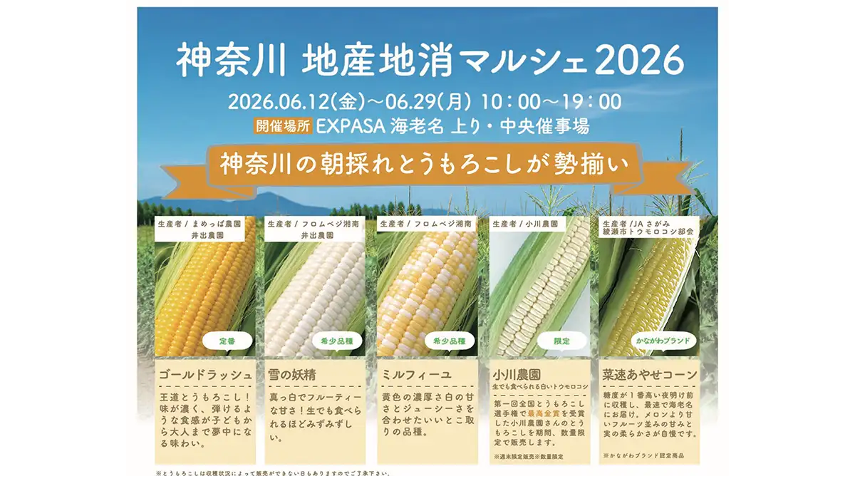 朝採れトウモロコシが集合「神奈川 地産地消マルシェ 2026」海老名SAで開催