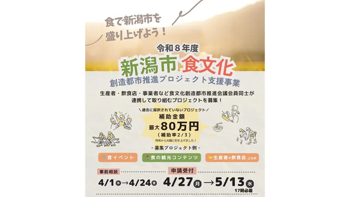食文化創造都市推進プロジェクト支援　新たなチャレンジを募集　新潟市