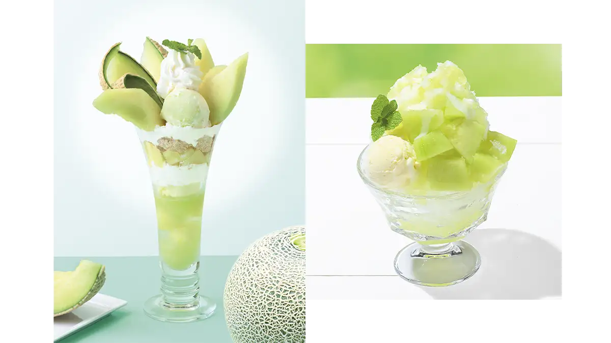 旬の茨城県産メロンのパフェとかき氷　期間限定で登場　銀座コージーコーナー