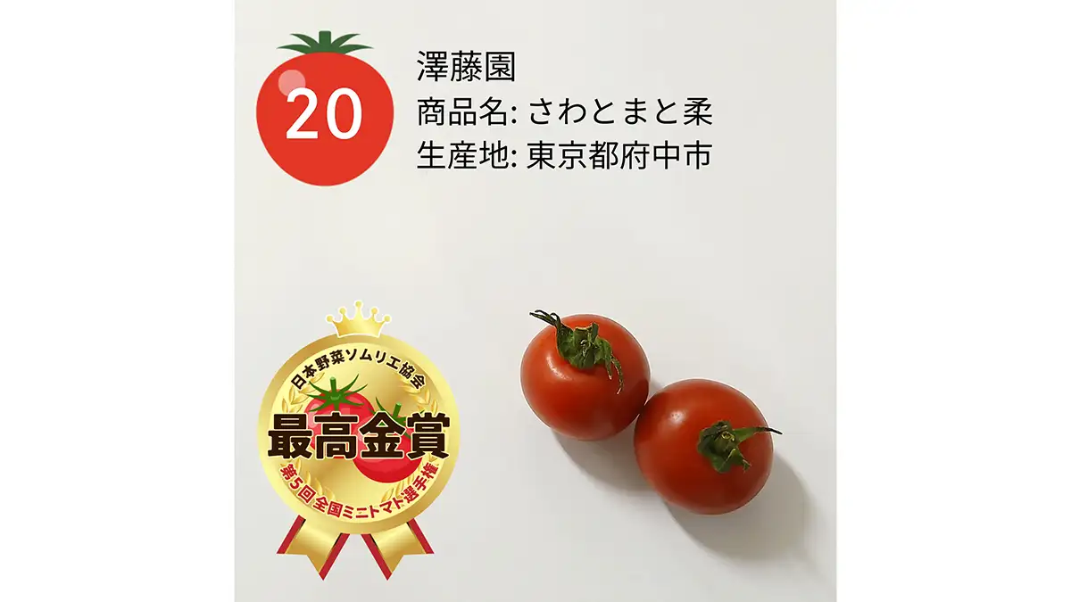 第5回全国ミニトマト選手権　東京都「さわとまと柔」が最高金賞