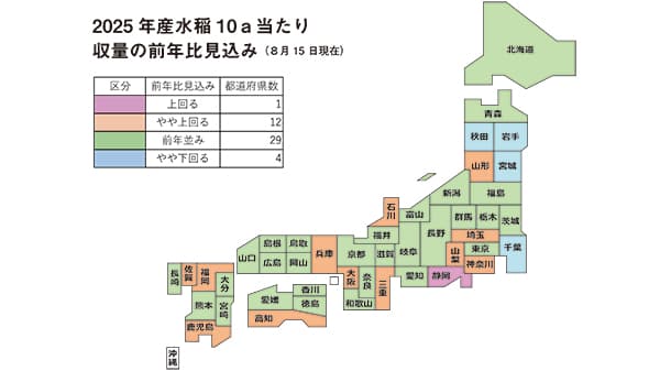 25年産主食用米　おおむね順調に推移　8月15日現在