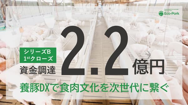 養豚DXのEco-Pork　新たに2.2億円を資金調達　養豚業界のDXを加速