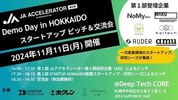 ＪＡアクセラレーター「第6期 Demo Day in HOKKAIDO」スタートアップピッチ＆交流会開催