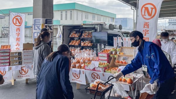 うまい「西宇和みかん」を販売　移動販売車が市川市場に登場　ＪＡにしうわ