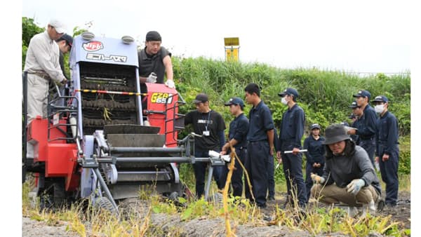 加工用ジャガイモ収穫を高校生が見学　JAあしきたが「オホーツクチップ」収穫