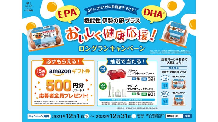 応募者全員に当たる「機能性表示食品 伊勢の卵プラス」キャンペーン実施　 イセ食品