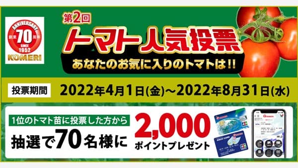 トマト苗の人気ナンバー１は?「第2回コメリトマト人気投票」開催　コメリ