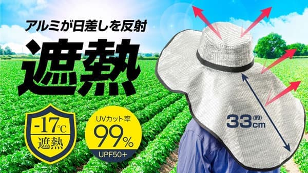 顔から背中までガード「アルミでがっつり遮熱 ビッグつば広帽子」先行発売