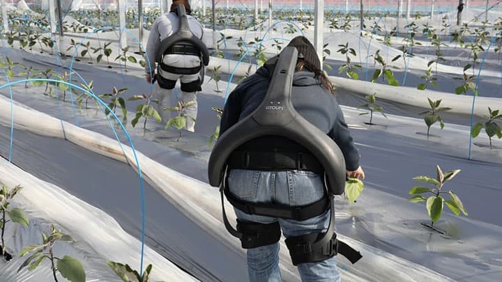 中腰の負担40％軽減　パワードスーツ「アトウン」無料体験　農業フェア開催