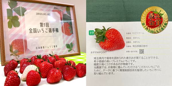 「第1回全国いちご選手権」埼玉県「あまりん」が最高金賞　日本野菜ソムリエ協会
