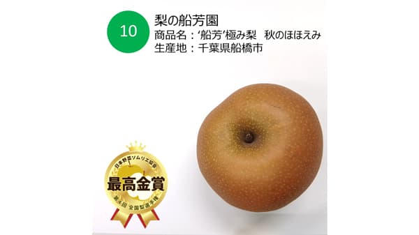 おいしい「梨」NO.1は千葉県船橋市「梨の船芳園」　日本ソムリエ協会