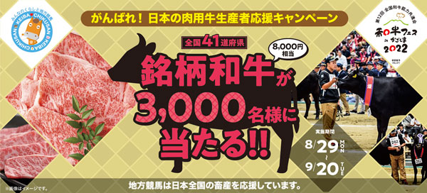 銘柄和牛が3000人に当たる「がんばれ！日本の肉用牛生産者応援キャンペーン」実施中