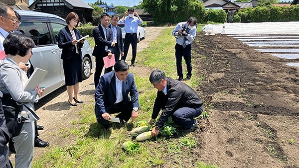 有機農業の現場を視察する小里泰弘首相補佐官.jpg