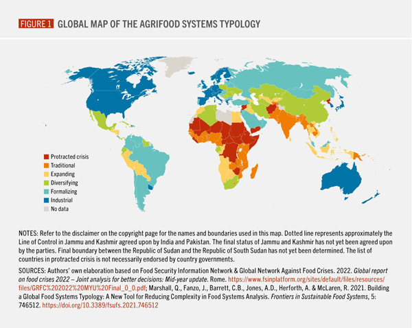 農業・食料システムのタイプを示す世界地図