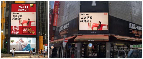 渋谷エリア7か所の街頭ビジョンで「赤缶カレーパウダールウ」のCMを放映