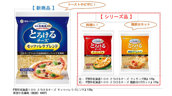 北海道産生乳100%使用「雪印北海道100 とろけるチーズ モッツァレラブレンド」新発売