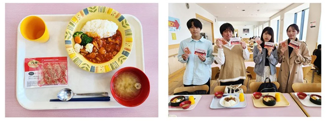 「スカイラウンジ暁」で提供される食事一例・企画立案した学生たち