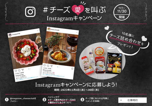 「＃チーズ愛を叫ぶ Instagram キャンペーン」実施中　雪印メグミルク