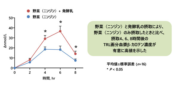 図1 （試験１）TRL画分の血漿β-カロテン濃度の推移