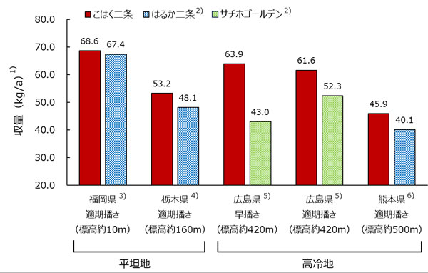 図2：「こはく二条」の収量（kg/a）