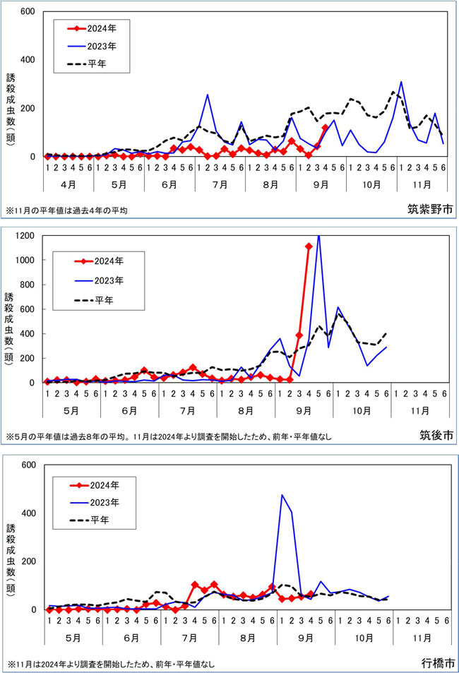 図1：フェロモントラップにおけるハスモンヨトウの誘殺成虫数