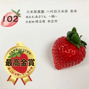 「第3回全国いちご選手権」最高金賞のあまりん～極～／久米原農園八代目久米原美幸（埼玉県本庄市）